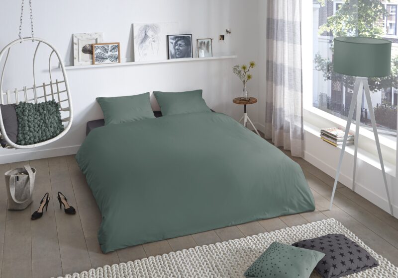 Good Morning Katoenen dekbedovertrek  "Uni Olive Green" - Groen