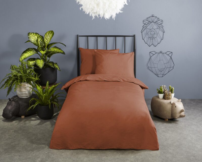 Good Morning Katoenen dekbedovertrek  "Uni Terracotta" - Terra
