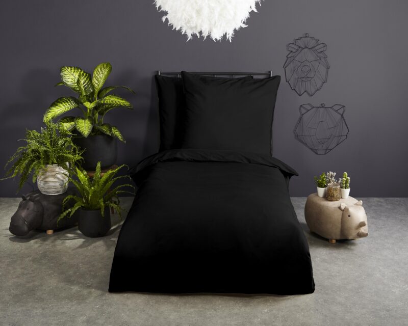 Good Morning Katoenen dekbedovertrek  "Uni Black" - Zwart
