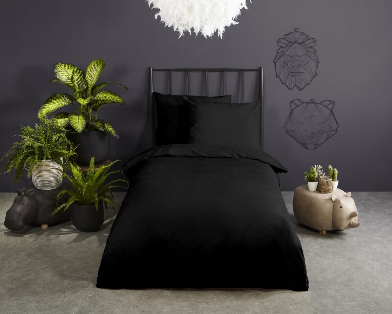 Good Morning Katoenen dekbedovertrek  "Uni Black" - Zwart