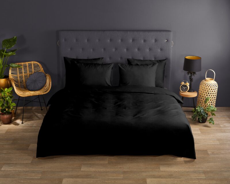 Good Morning Katoenen dekbedovertrek  "Uni Black" - Zwart