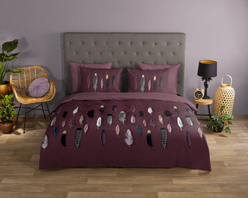 Good Morning Katoenen dekbedovertrek  "Feathers" - Rood