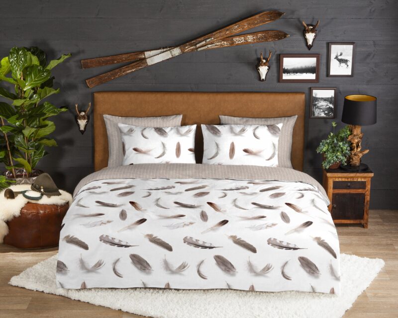 Good Morning Flanellen dekbedovertrek  "Feathers" - Wit