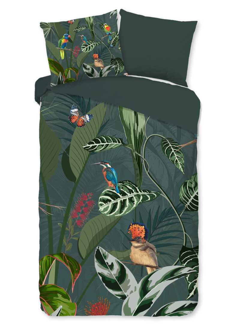 Good Morning Dekbedovertrek "vogels en bladeren" - Groen - (140x200/220 cm) - Katoen