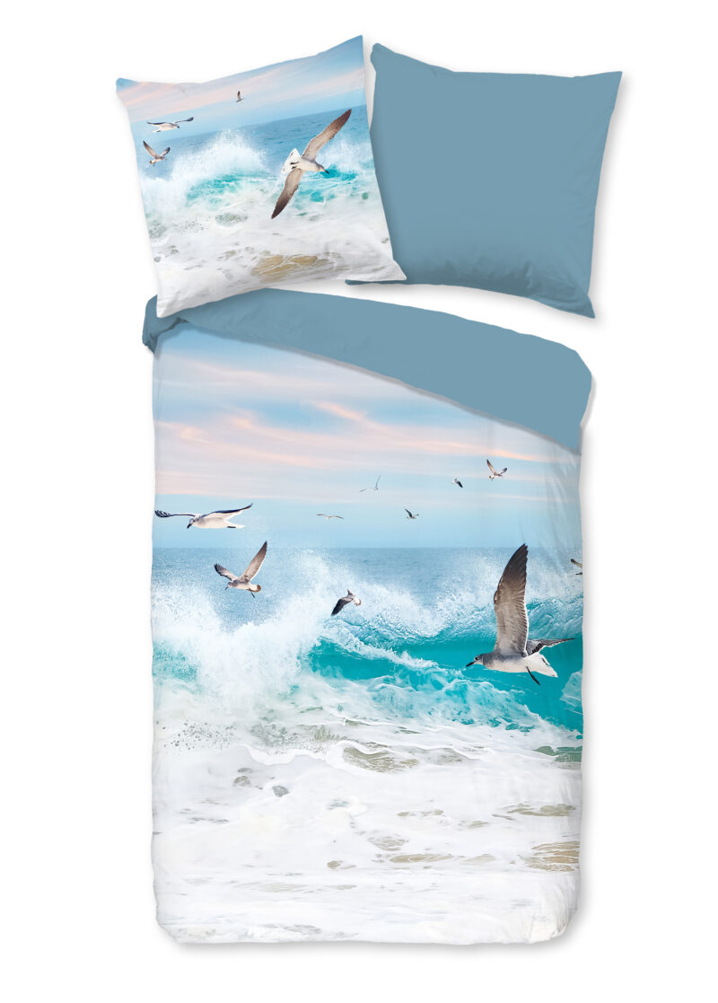 Good Morning Dekbedovertrek "wilde zee/ golven/ meeuwen" - Blauw - (135x200 cm) - Katoen