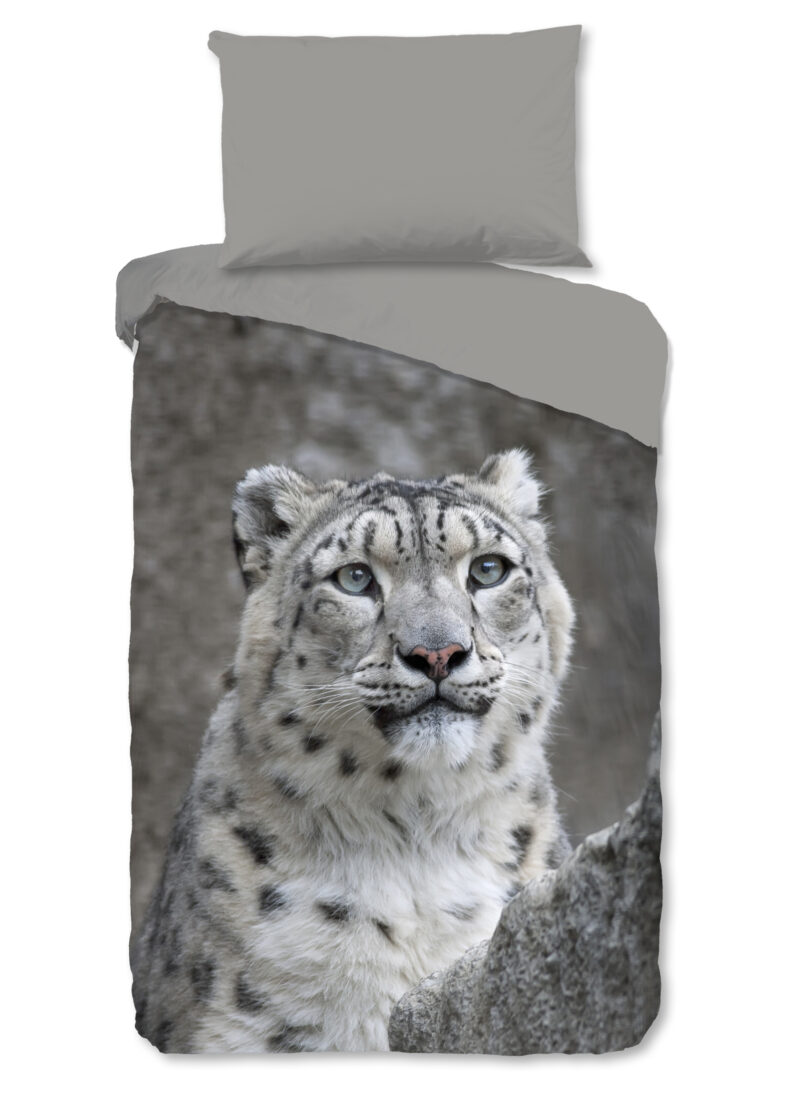 Good Morning Dekbedovertrek "wit sneeuwluipaard" - Grijs - (140x200 cm) - Katoen Flanel