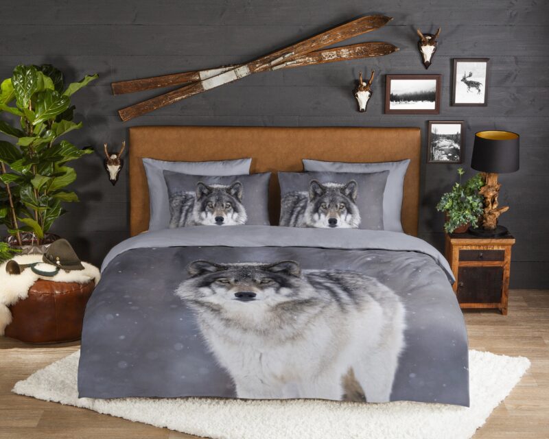 Good Morning Flanellen dekbedovertrek  "Wolfie" - Grijs