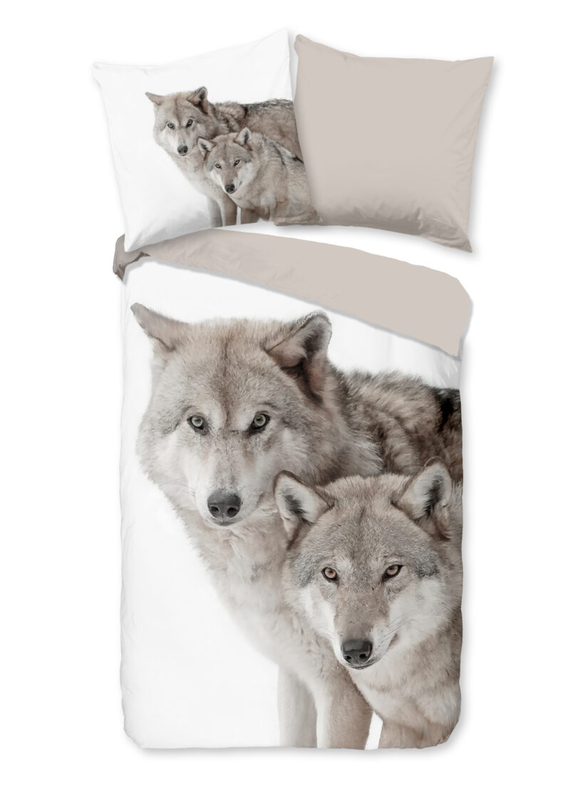Good Morning Dekbedovertrek "wolven in de sneeuw" - Zand - (135x200 cm) - Katoen Flanel