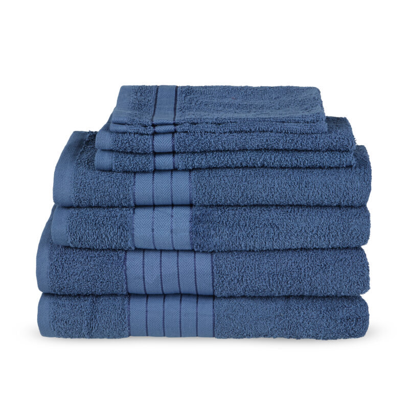 Good Morning Handdoeken set van 8 "Uni" - Blauw - Katoen