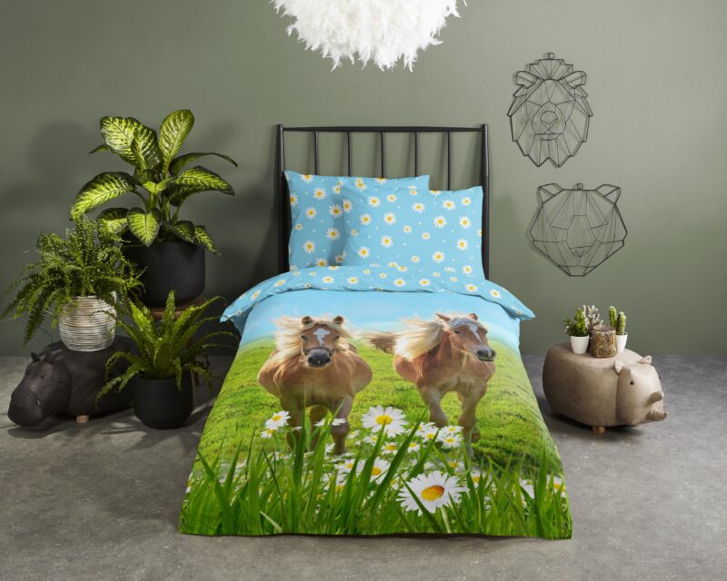 Good Morning Katoenen kinderdekbedovertrek  "Horses" - Multi