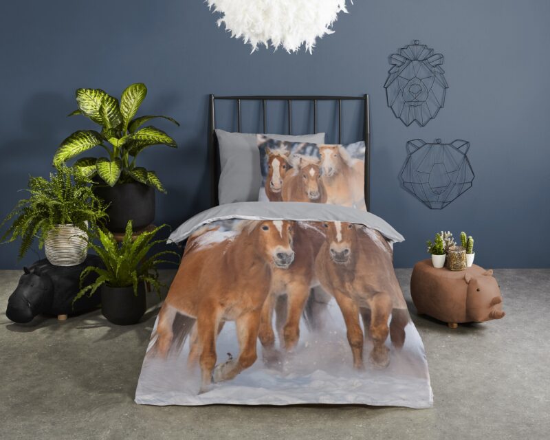 Good Morning Flanellen kinderdekbedovertrek  "Happy Horses" - Multi