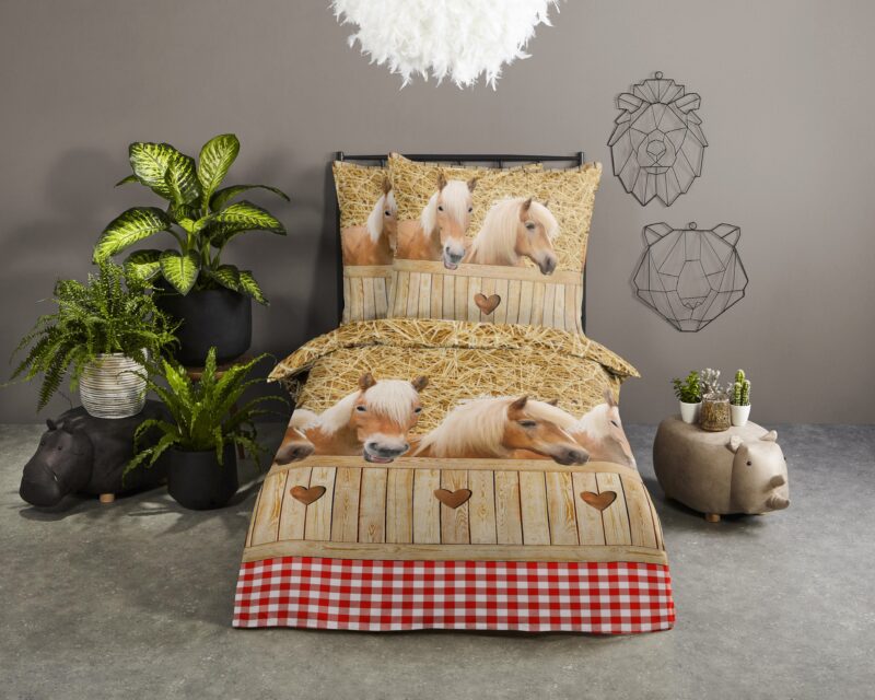 Good Morning Katoenen kinderdekbedovertrek  "Horses" - Zand