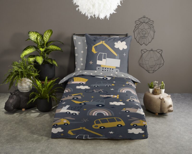 Good Morning Katoenen kinderdekbedovertrek  "Rush" - Grijs