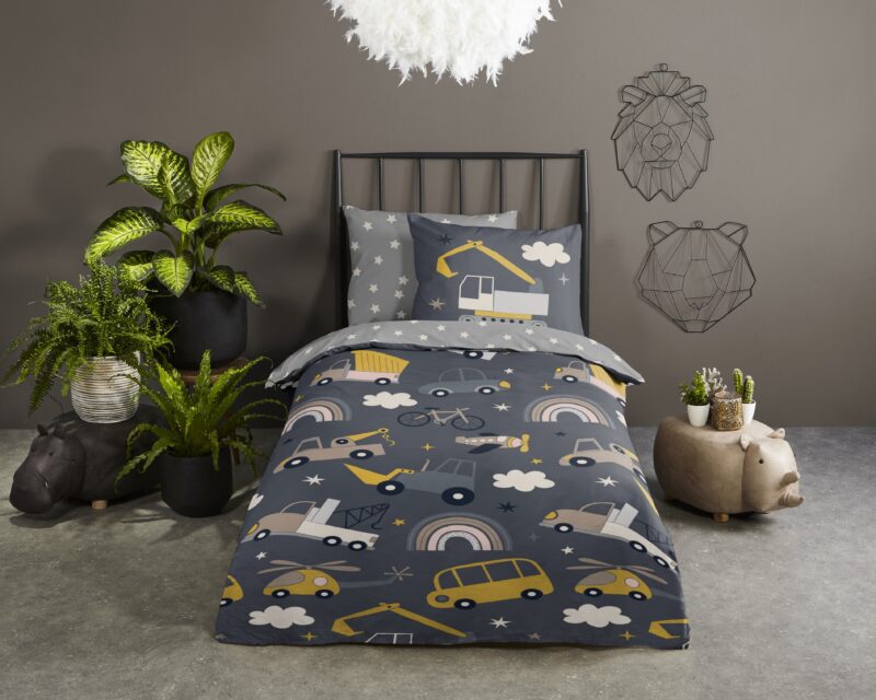 Good Morning Katoenen kinderdekbedovertrek  "Rush" - Grijs
