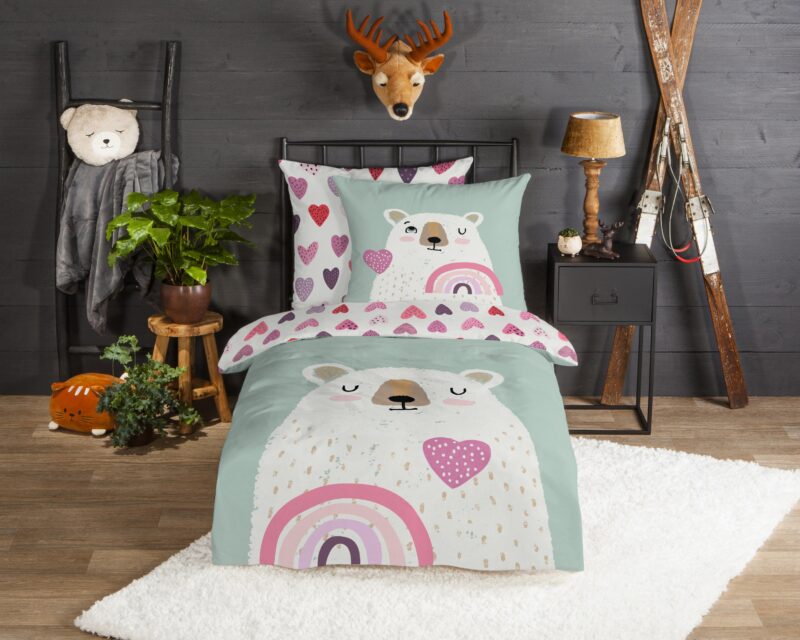 Good Morning Flanellen kinderdekbedovertrek  "Ted" - Multi