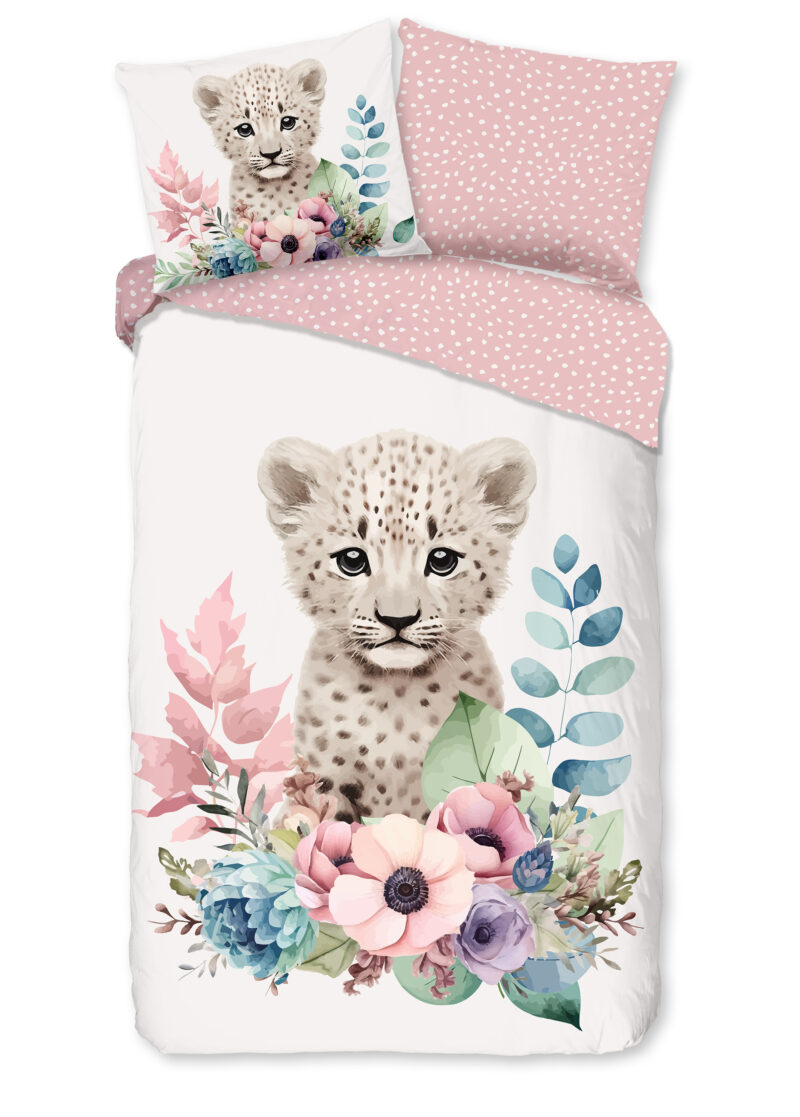 Good Morning Kinderdekbedovertrek "bloemen met een luipaard" - Multi - (140x200/220 cm) - Katoen