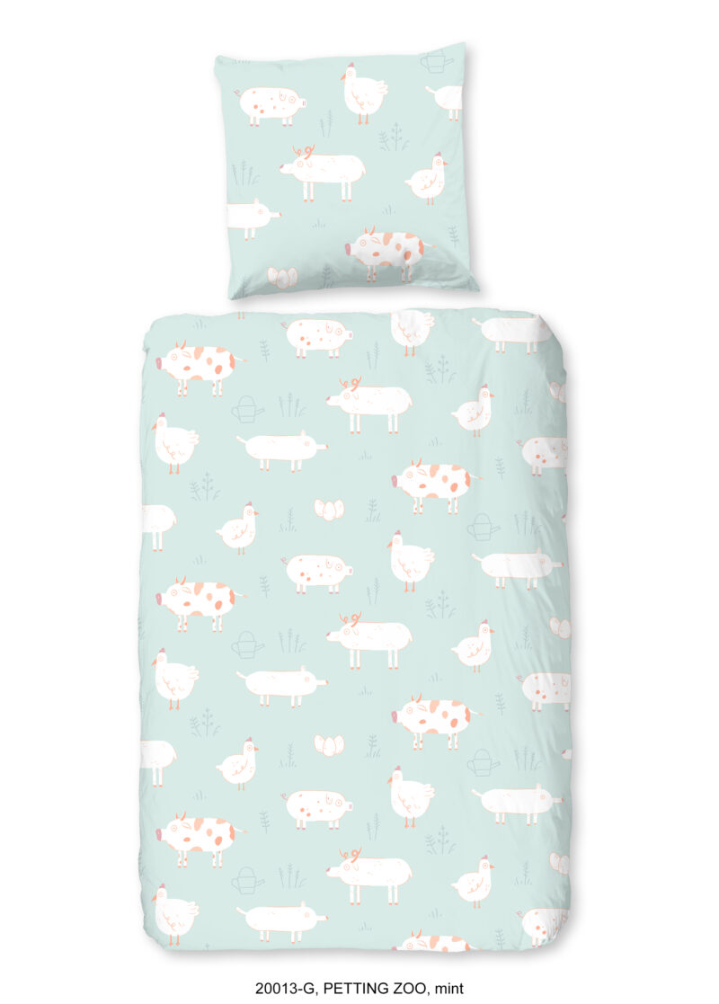Good Morning Kinderdekbedovertrek "boerderij dieren" - Mint - (135x200 cm) - Katoen