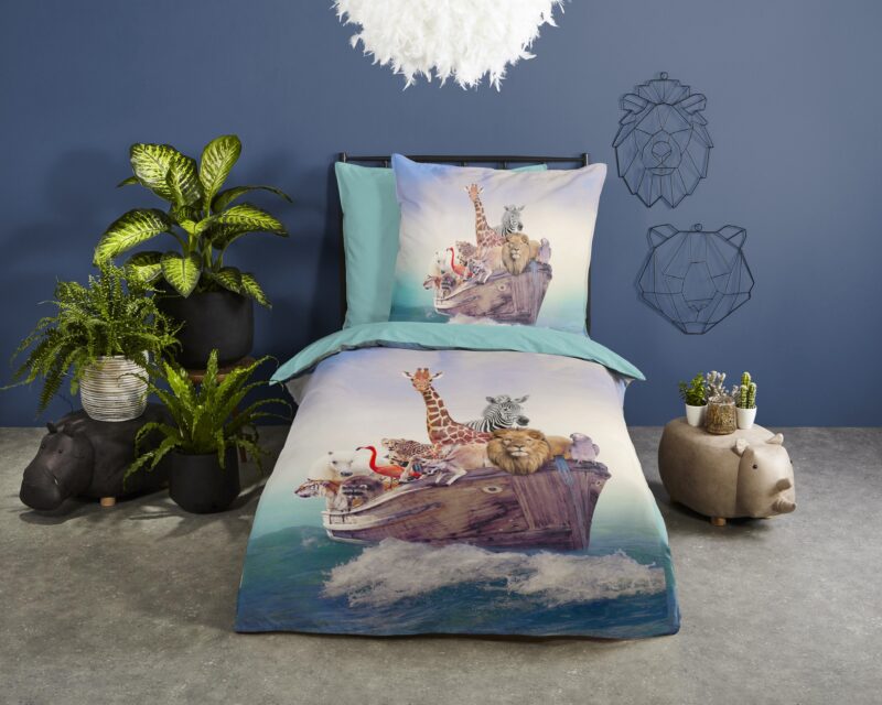 Good Morning Katoenen kinderdekbedovertrek  "Noah" - Blauw