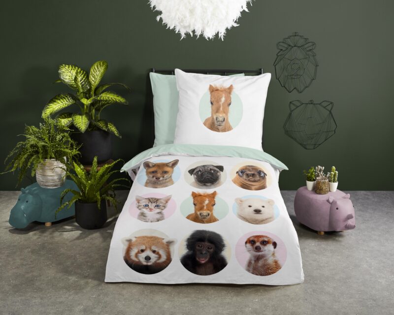 Good Morning Katoenen kinderdekbedovertrek  "Young Animals" - Multi