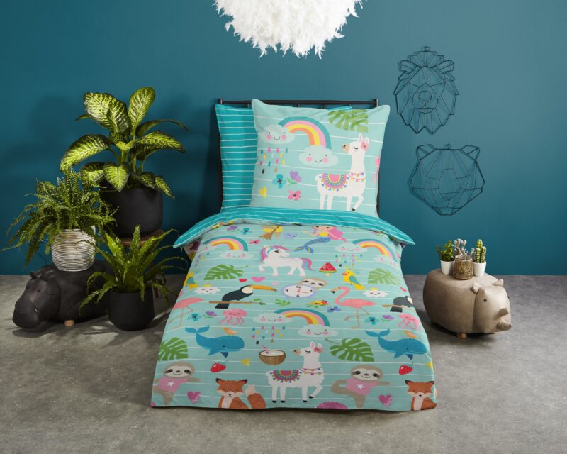 Good Morning Katoenen kinderdekbedovertrek  "Festen" - Aqua