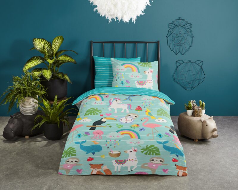 Good Morning Katoenen kinderdekbedovertrek  "Festen" - Aqua