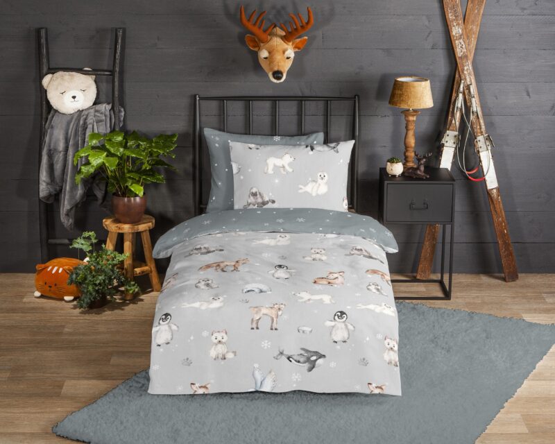 Good Morning Flanellen kinderdekbedovertrek  "Cira" - Grijs