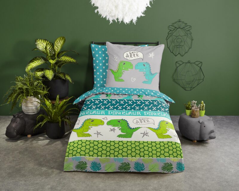 Good Morning Katoenen kinderdekbedovertrek  "Dinosaur" - Multi