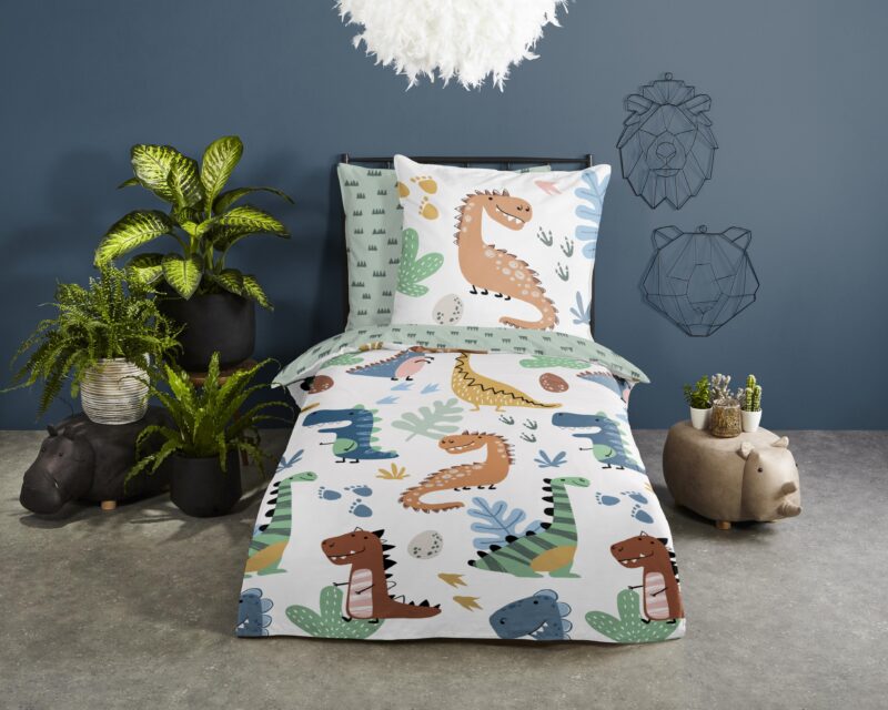 Good Morning Katoenen kinderdekbedovertrek  "Dino" - Multi