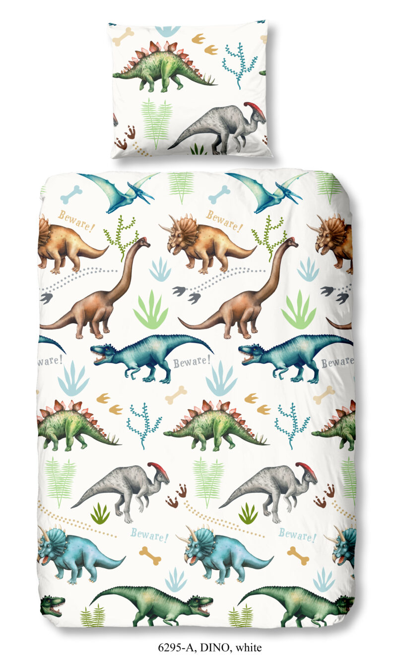 Good Morning Kinderdekbedovertrek "dino's" - Wit - (140x200/220 cm) - Katoen