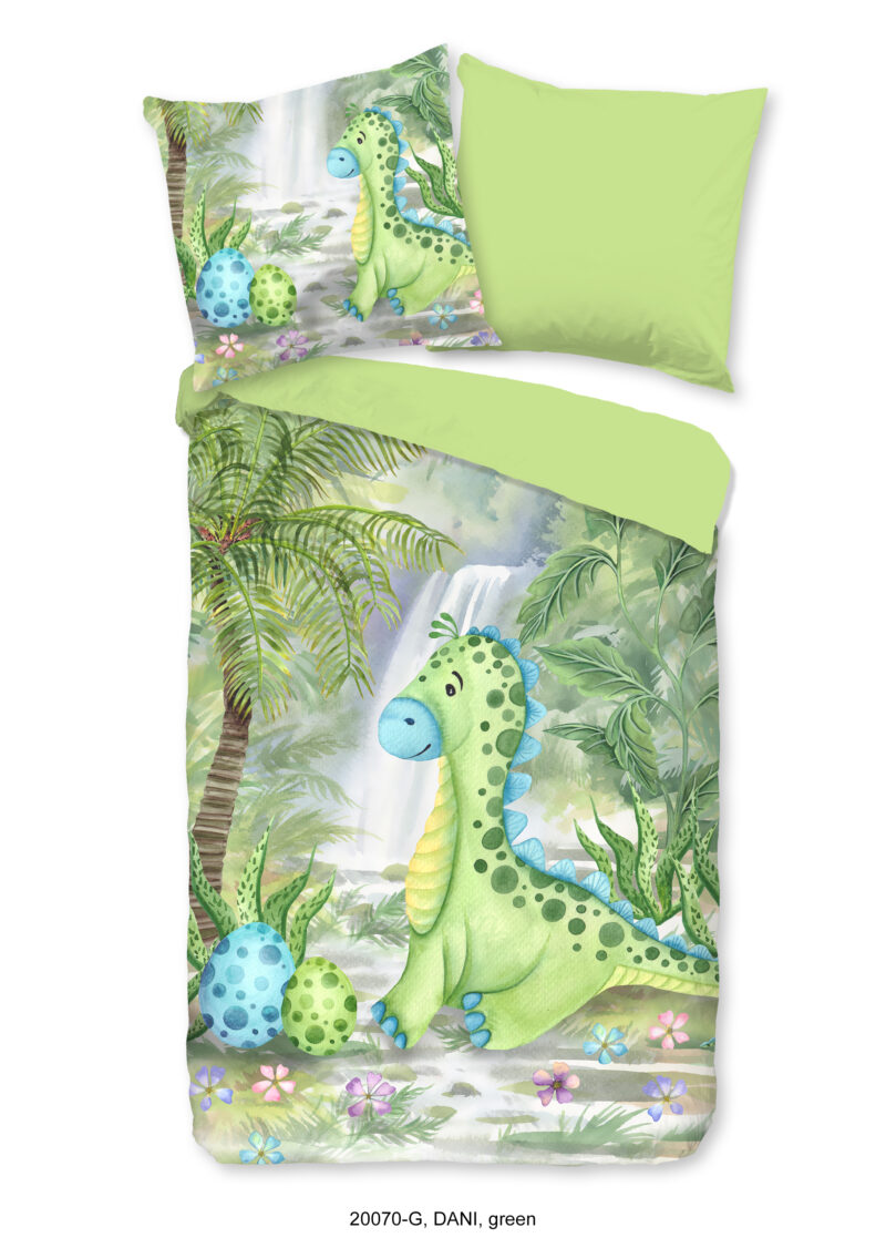 Good Morning Kinderdekbedovertrek "dinosaurus" - Groen - (135x200 cm) - Katoen