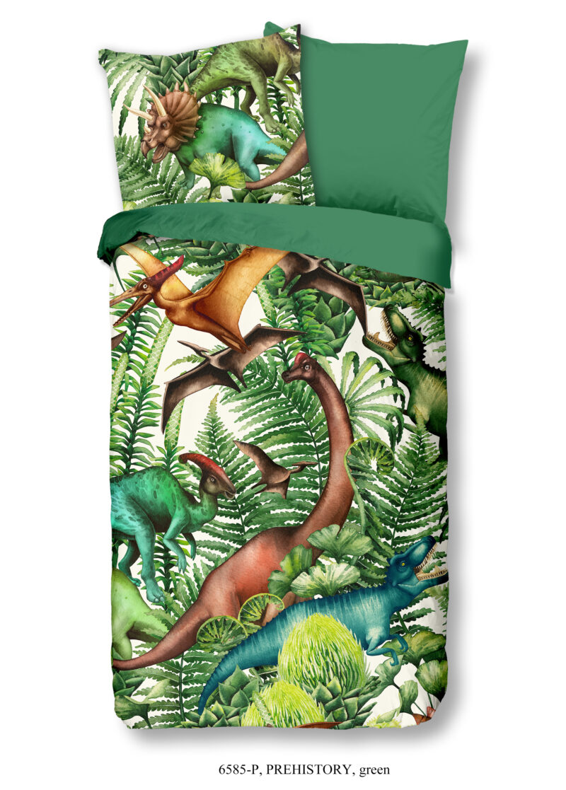 Good Morning Kinderdekbedovertrek "dinosaurussen" - Groen - (135x200 cm) - Katoen