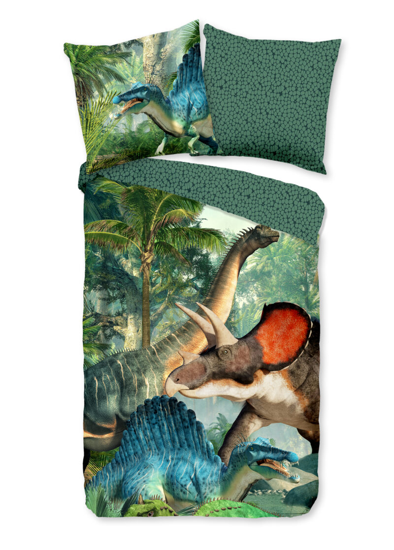 Good Morning Kinderdekbedovertrek "dinosaurussen" - Groen - (135x200 cm) - Katoen