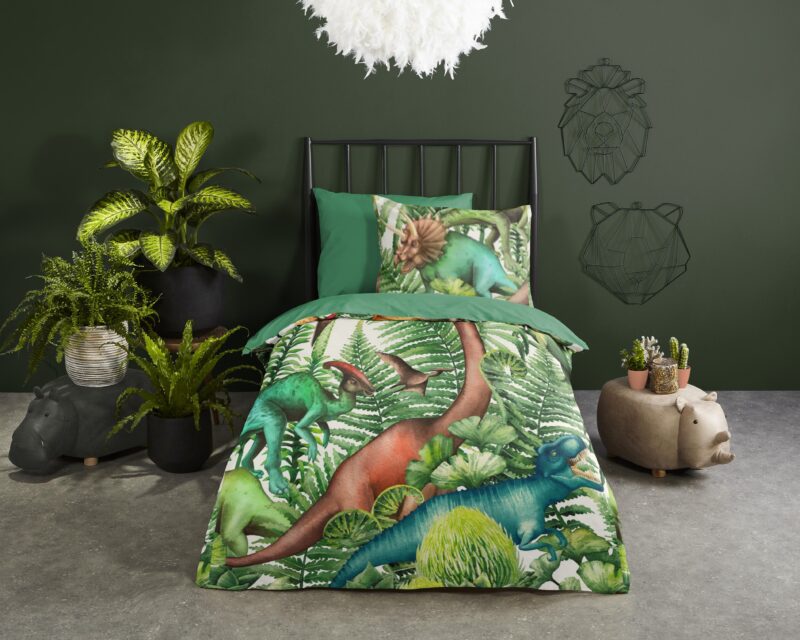 Good Morning Katoenen kinderdekbedovertrek  "Prehistory" - Groen