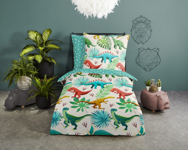 Good Morning Katoenen kinderdekbedovertrek  "Dinos" - Multi