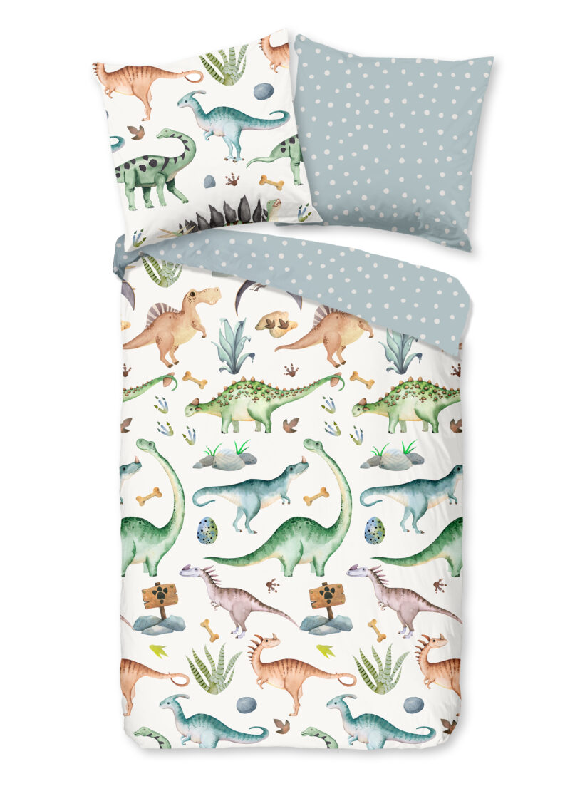 Good Morning Kinderdekbedovertrek "dinosaurussen" - Multi - (135x200 cm) - Katoen Flanel