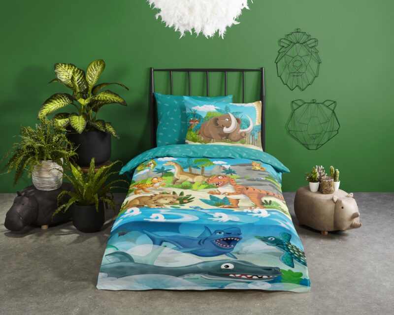 Good Morning Katoenen kinderdekbedovertrek  "Prehistoric" - Multi