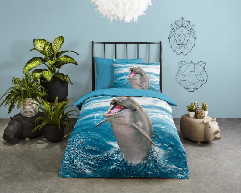 Good Morning Katoenen kinderdekbedovertrek  "Jump" - Blauw