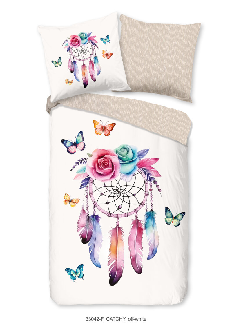 Good Morning Kinderdekbedovertrek "dromenvanger/ veren/ vlinders" - Wit - (135x200 cm) - Katoen Flanel