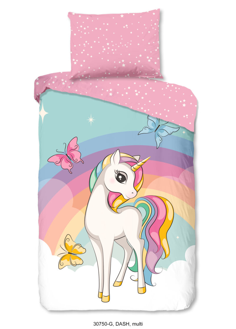 Good Morning Kinderdekbedovertrek "eenhoorn en regenboog" - Multi - (140x200 cm) - Katoen