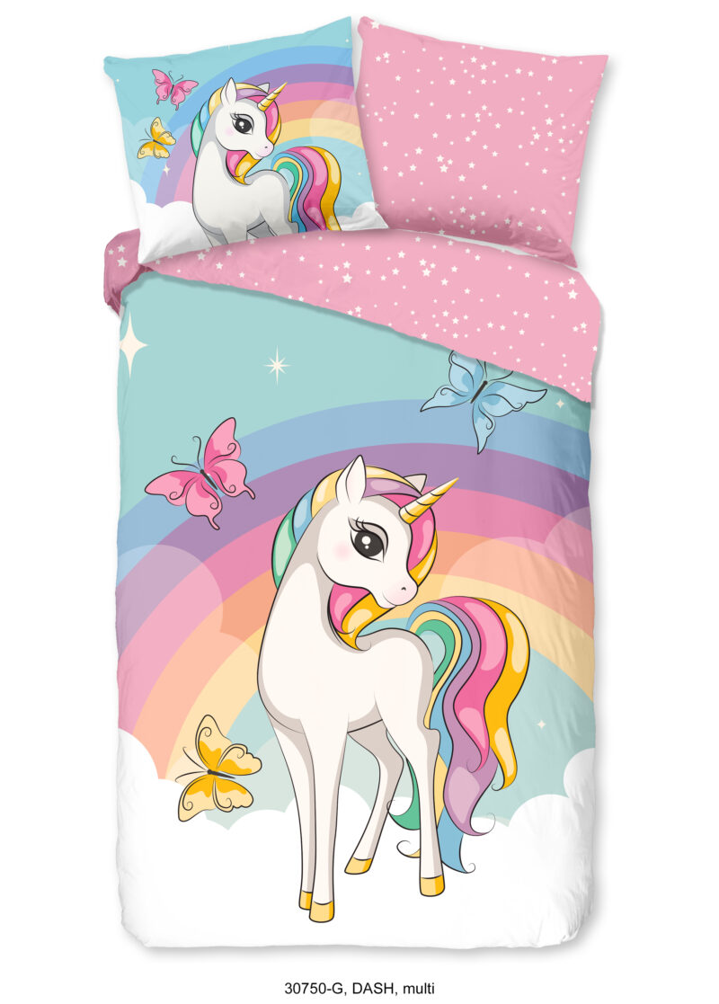 Good Morning Kinderdekbedovertrek "eenhoorn en regenboog" - Multi - (140x200/220 cm) - Katoen