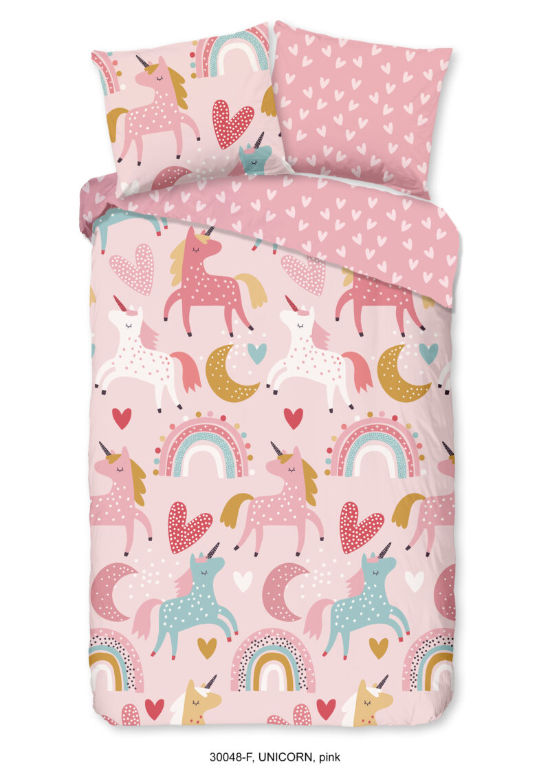 Good Morning Kinderdekbedovertrek "eenhoorn en regenboog" - Roze - (140x200/220 cm) - Katoen Flanel