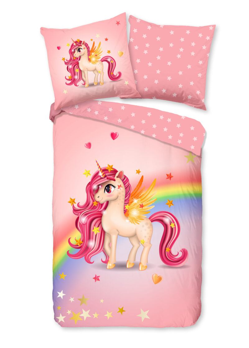 Good Morning Kinderdekbedovertrek "eenhoorn met regenboog" - Multi - (135x200 cm) - Katoen