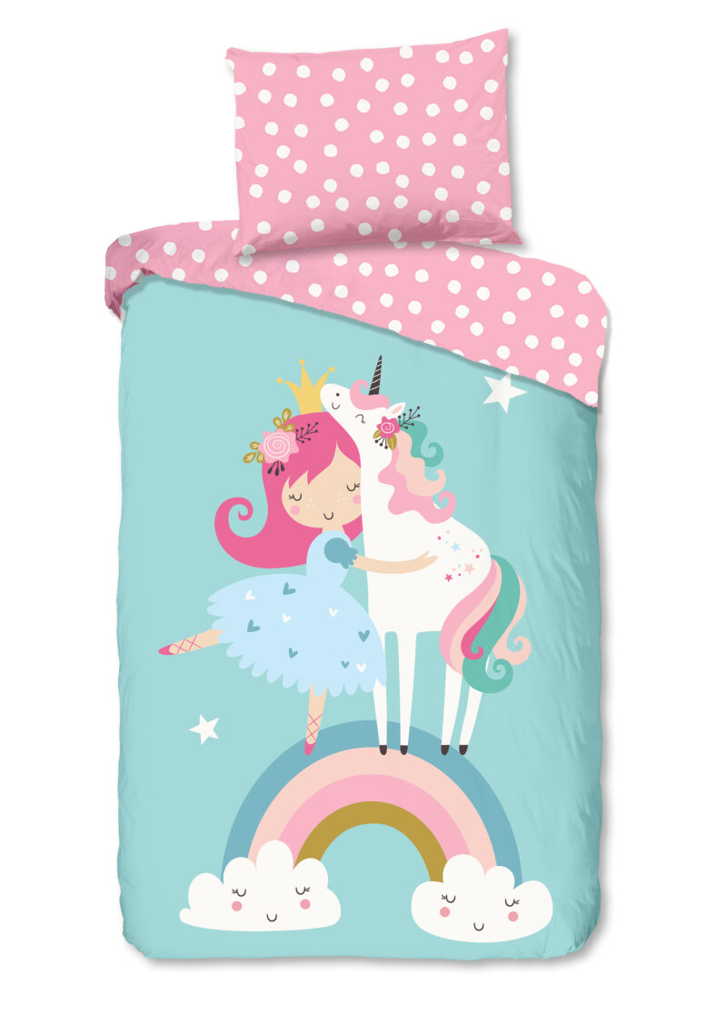 Good Morning Kinderdekbedovertrek "eenhoorn met regenboog" - Multi - (140x200 cm) - Katoen
