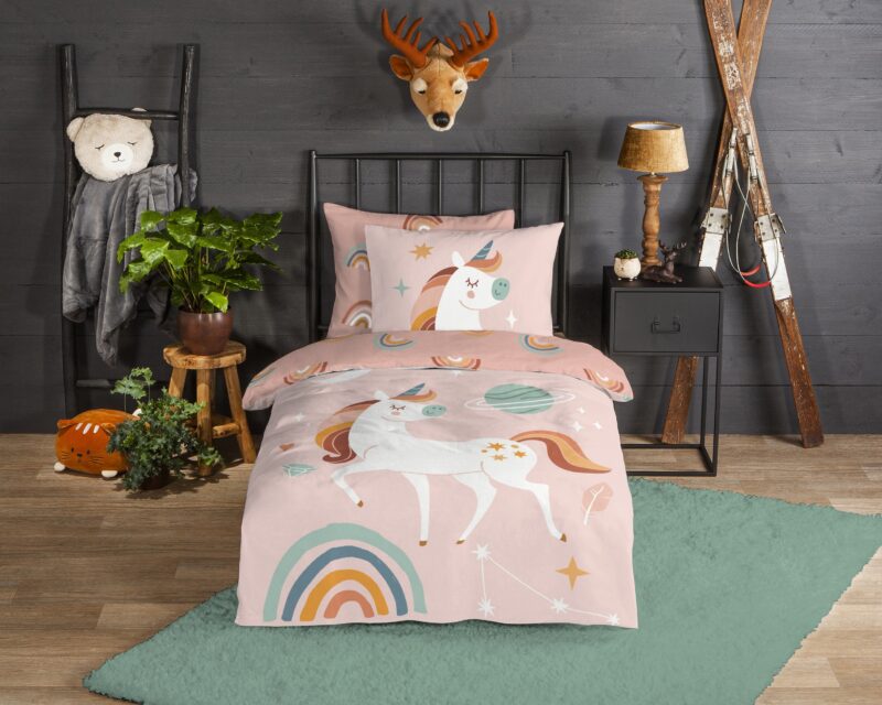 planeten en regenboog" - Roze - (140x200/220 cm) - Katoen Flanel