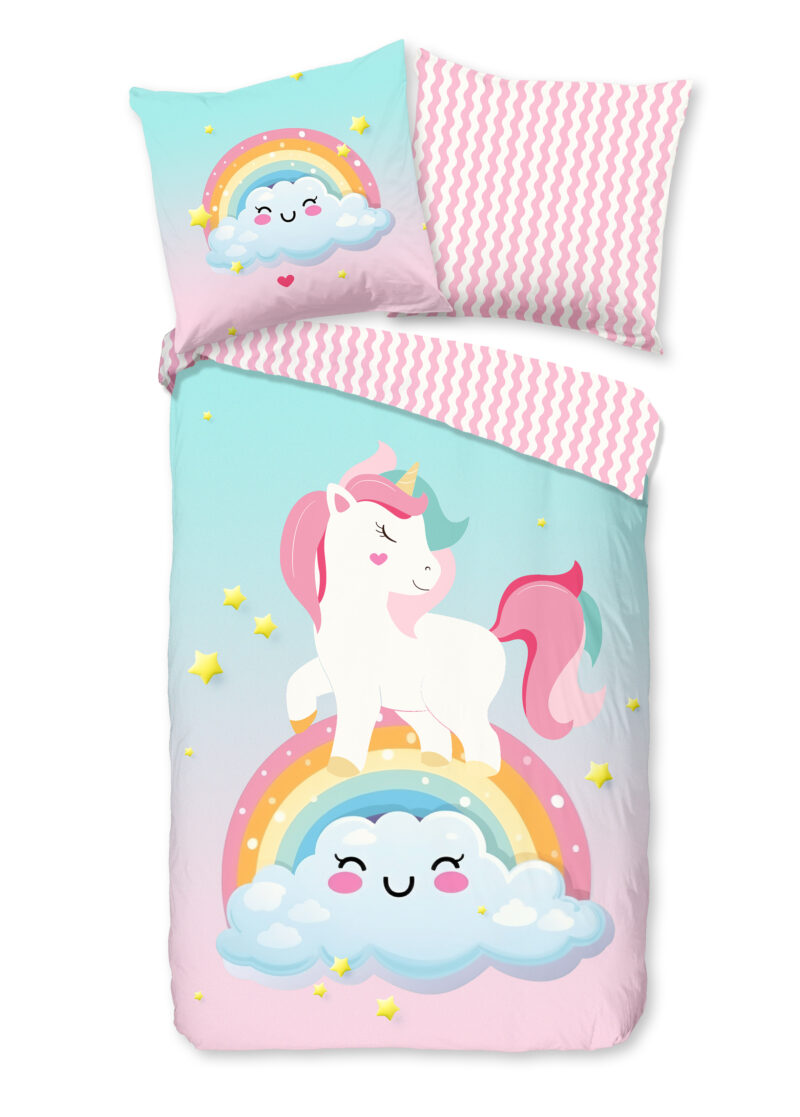 Good Morning Kinderdekbedovertrek "eenhoorn & regenboog" - Multi - (135x200 cm) - Katoen