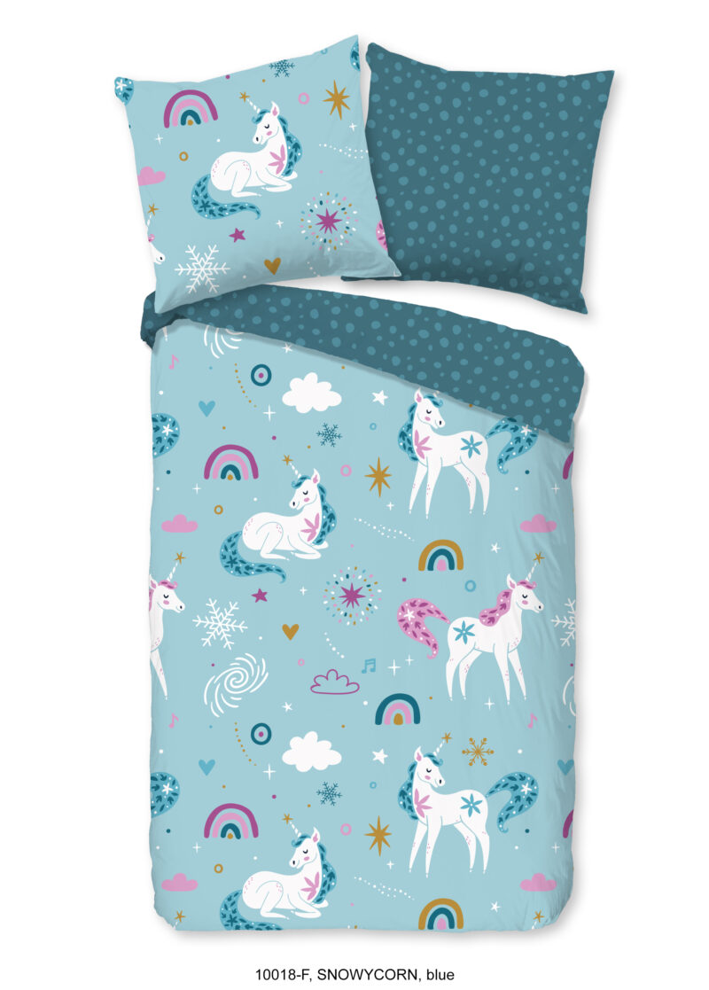Good Morning Kinderdekbedovertrek "eenhoorns en regenbogen" - Blauw - (135x200 cm) - Katoen Flanel
