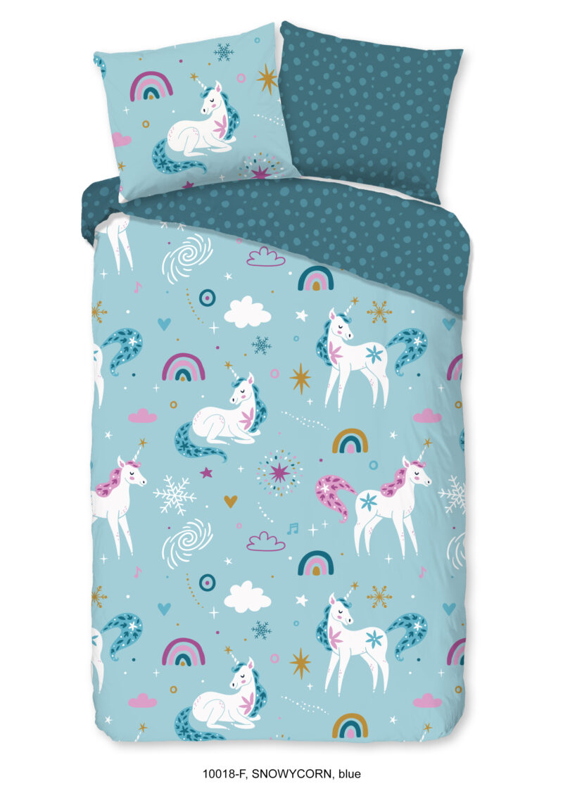 Good Morning Kinderdekbedovertrek "eenhoorns en regenbogen" - Blauw - (140x200/220 cm) - Katoen Flanel