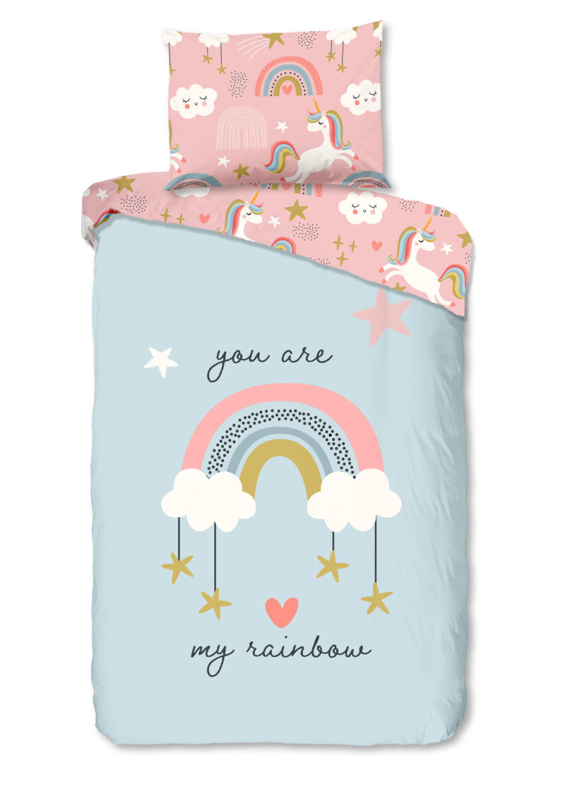 Good Morning Kinderdekbedovertrek "eenhoren en regenbogen" - Multi - (140x200 cm) - Katoen