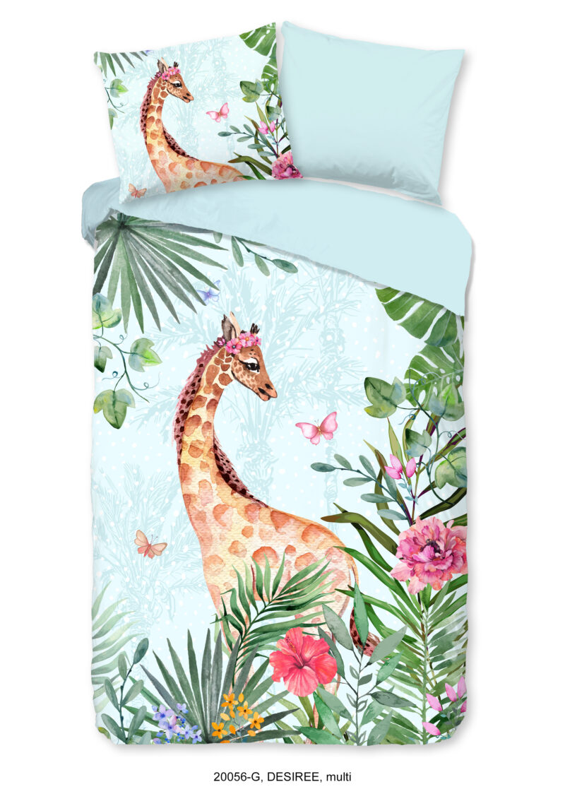 Good Morning Kinderdekbedovertrek "giraf" - Aqua - (140x200/220 cm) - Katoen