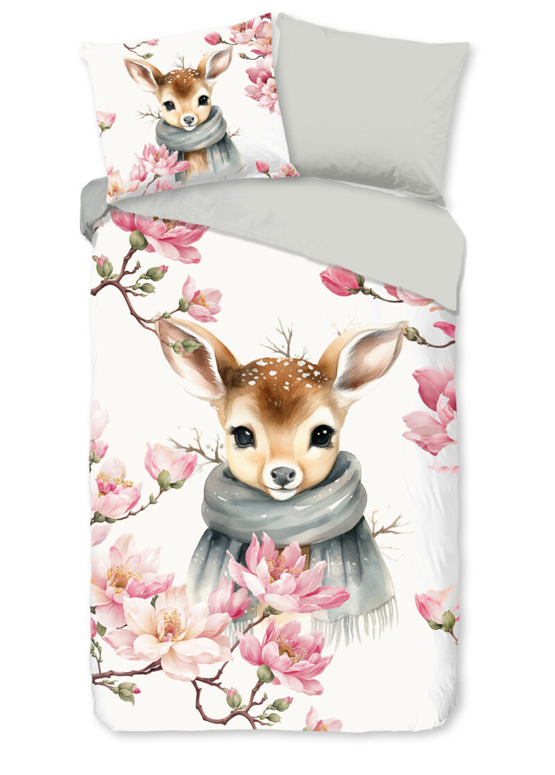 Good Morning Kinderdekbedovertrek "hertje met sjaal" - Multi - (140x200/220 cm) - Katoen